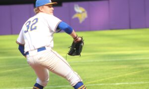 Former NIACC pitcher Connor Wietgrefe delivers a pitch for the Trojans in a game during the 2022 season.